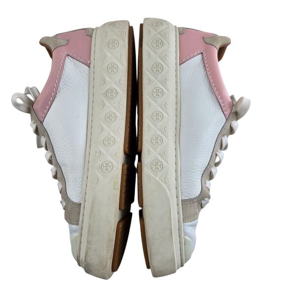 Tory Burch Ladybug Platform Sneakers Womens 9 White Leather Pink Low Top Logo - Picture 9 of 14